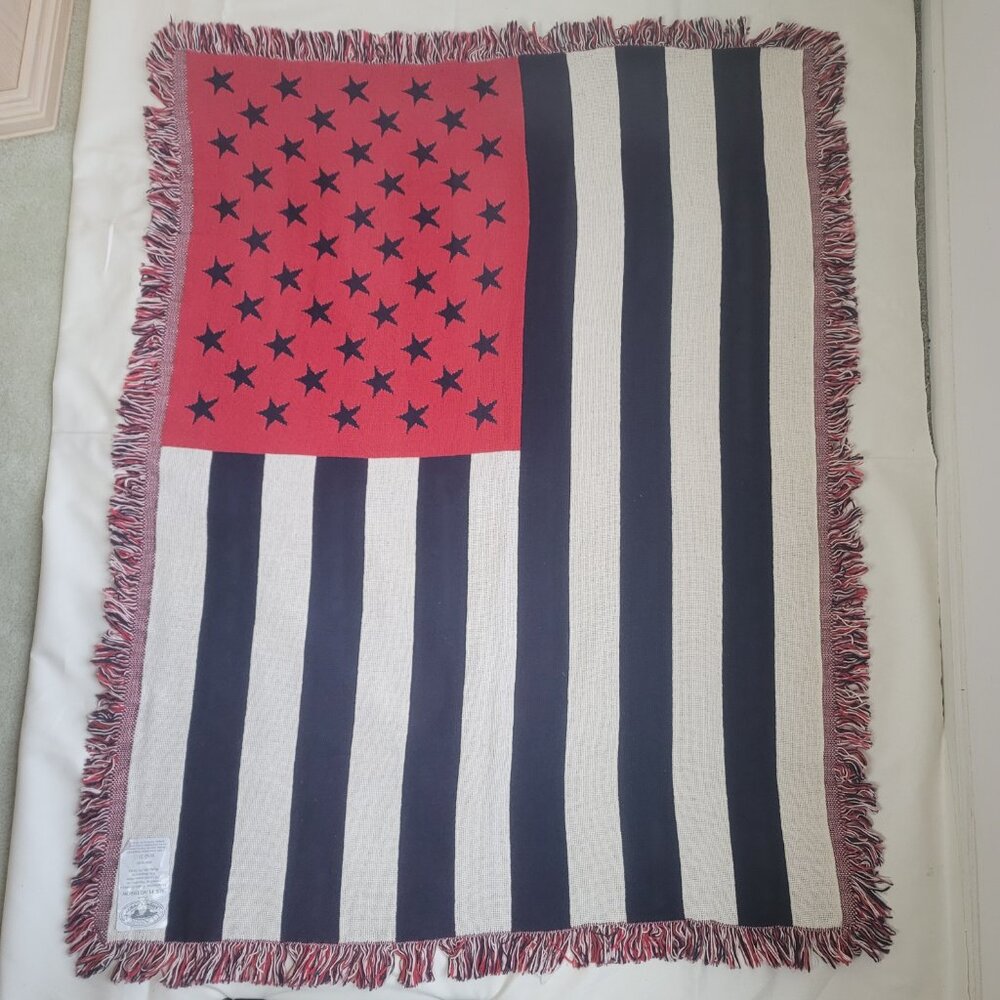 Classics Simply Country Cotton U.S. Flag Patriotic Afghan Throw Blanket 48x36 - Picture 3 of 9